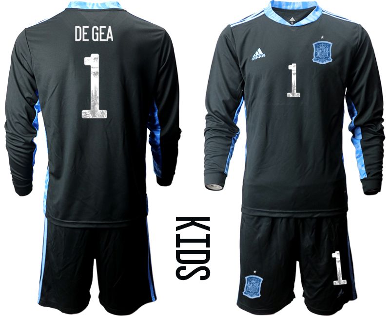 Youth 2021 World Cup National Spain black long sleeve goalkeeper #1 Soccer Jerseys